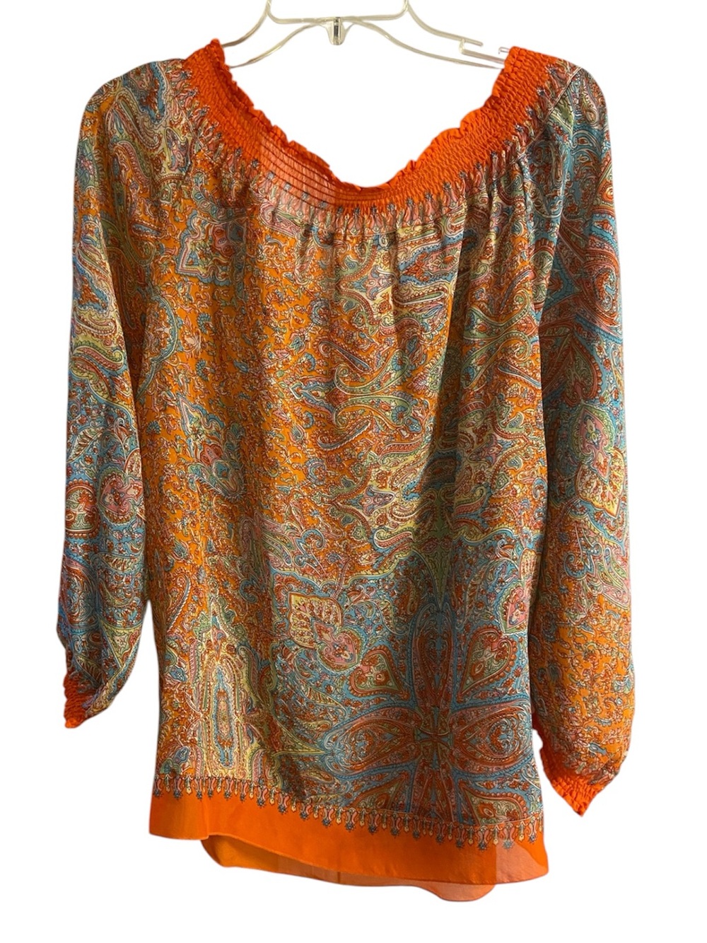 Sundance Orange Paisley Peasant Tunic Silk Large - Picture 3 of 7